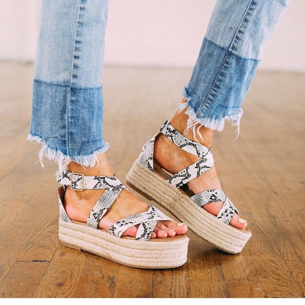Snake Print Flatform Platform Espadrilles - Picture 2 of 7
